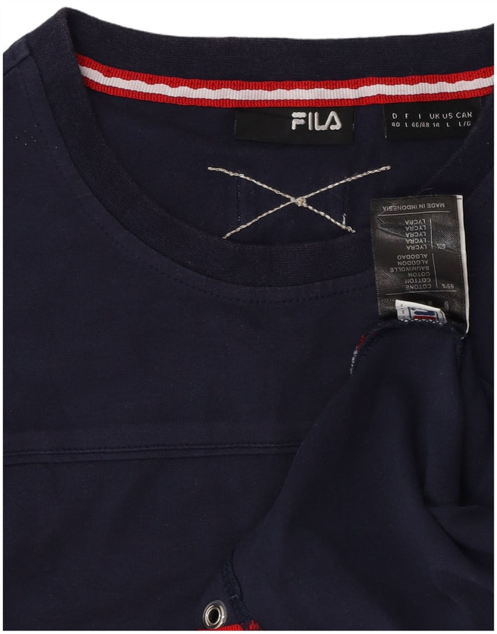 FILA Damen T-Shirt Top UK 14 Large Marineblau Baumwolle