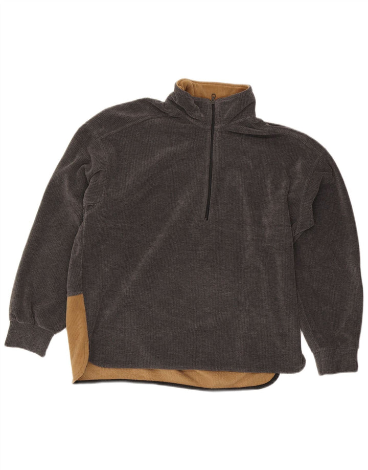 Think Pink Herren-Fleecepullover mit grafischem Reißverschluss und Reißverschluss in mittelgrauem Farbblockdesign