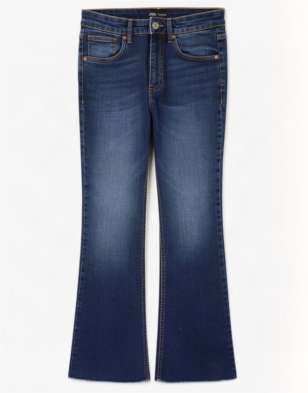 Zara Damen Crop Bootcut Jeans EU 38 Small W28 L25 Blau