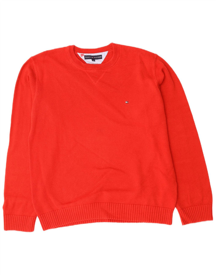 TOMMY HILFIGER Herren-Pullover mit Rundhalsausschnitt, mittelrote Baumwolle