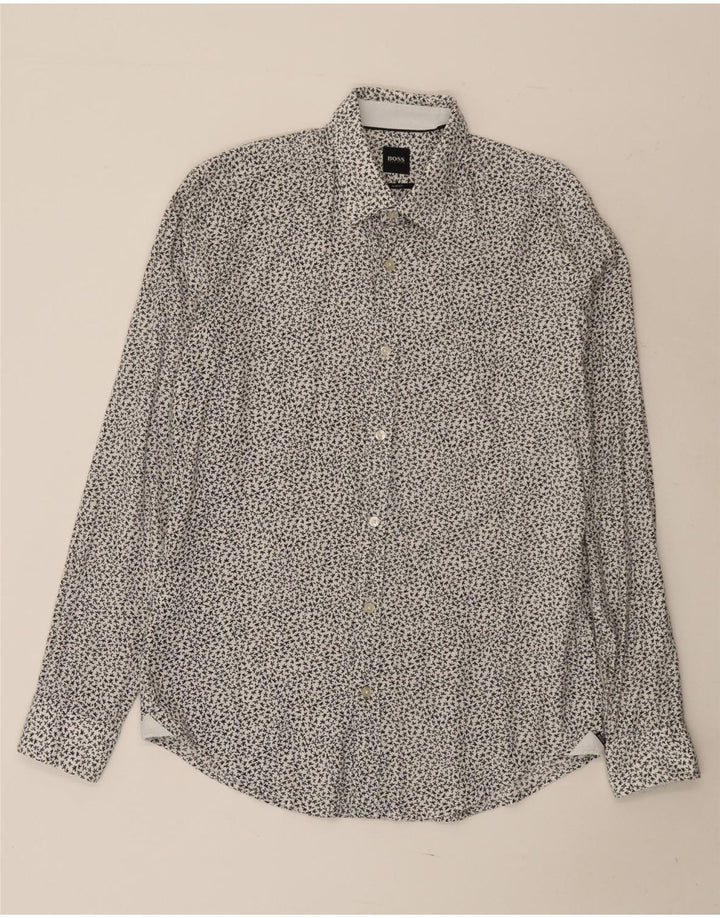 Hugo Boss Herren Slim-Fit-Hemd aus mittelweißer, geblümter Baumwolle