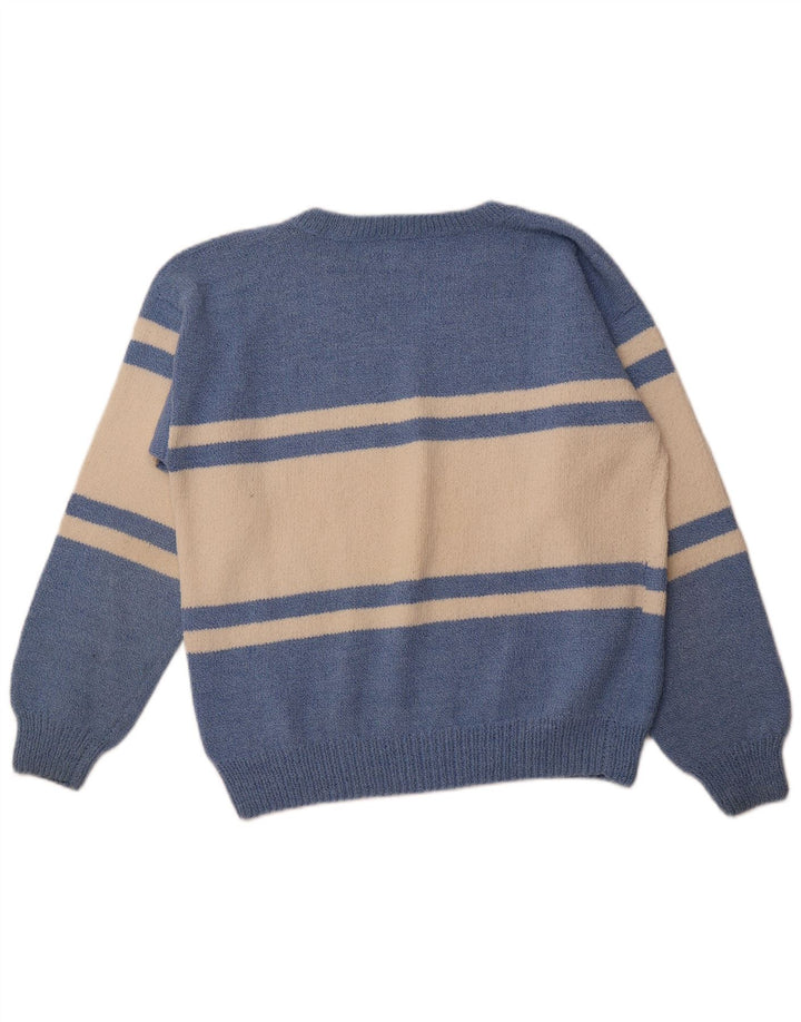 VINTAGE Herren-Pullover mit V-Ausschnitt, groß, blau, Farbblock