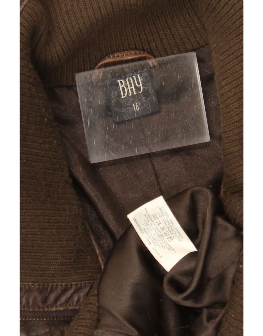 BAY Womens Crop Lederjacke UK 16 Großes braunes Leder