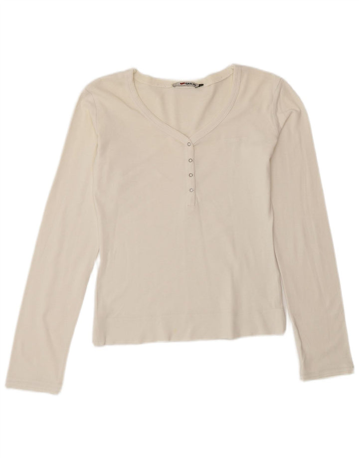 Gas Damen Top Langarm UK 12 Medium Off White Cotton
