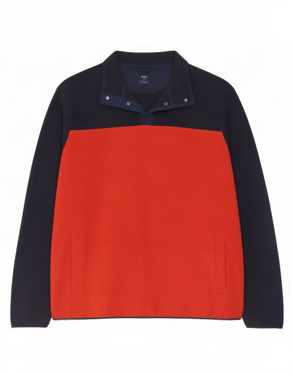 Marks & Spencer Herren-Fleecepullover mit Knopfkragen, 3XL, Marineblau, Farbblock