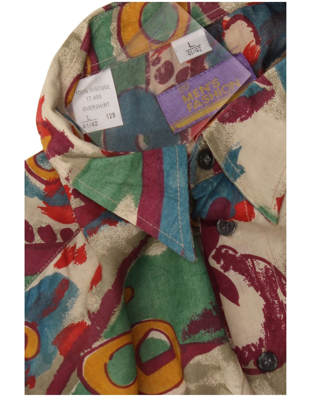VINTAGE Herren-Hemd mit abstraktem Muster, Größe 41/42, große, mehrfarbige Viskose