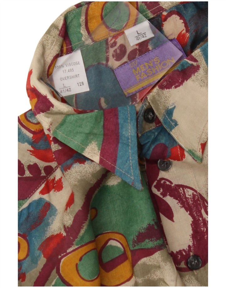 VINTAGE Herren-Hemd mit abstraktem Muster, Größe 41/42, große, mehrfarbige Viskose