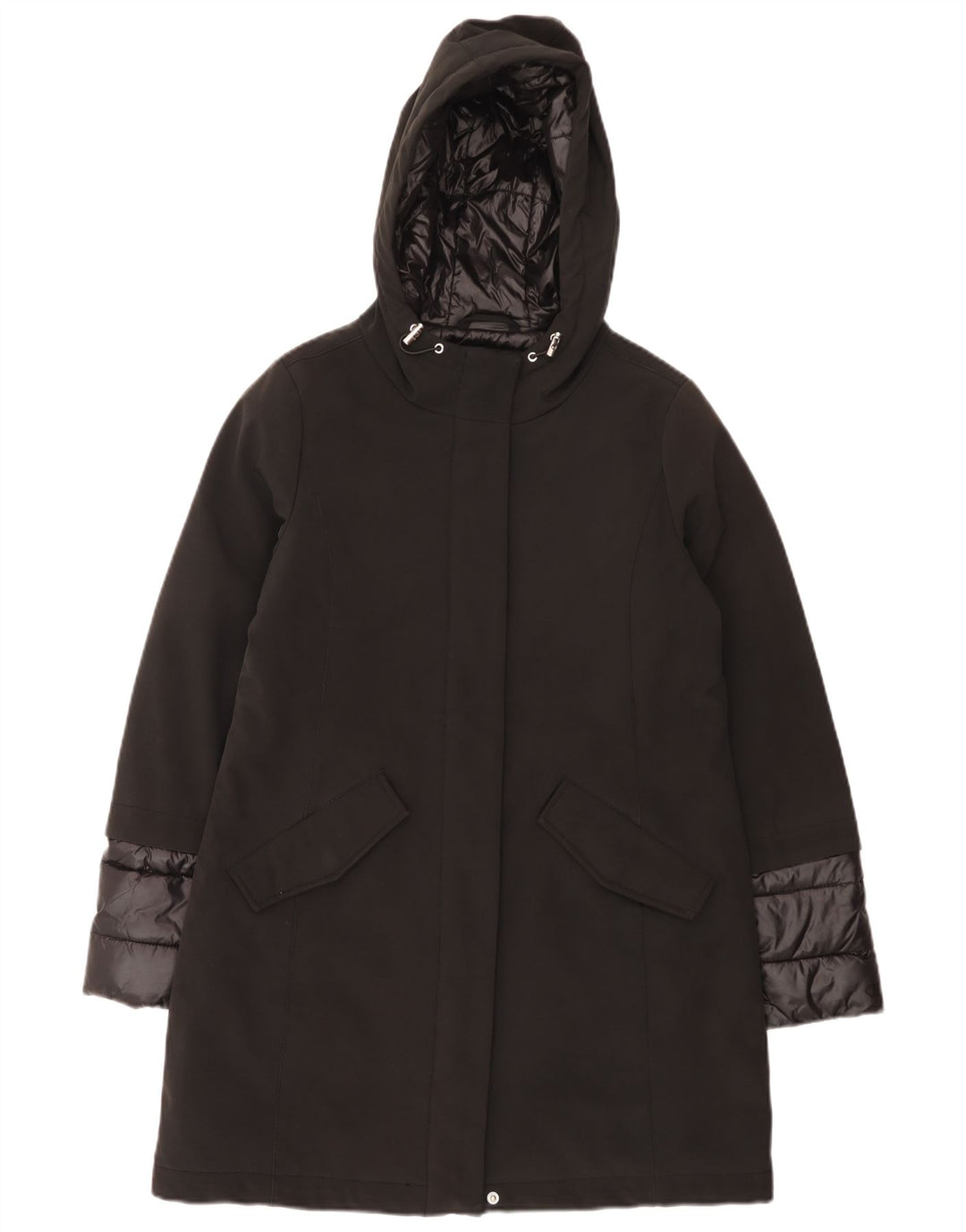 Champion Womens Hooded Wattierter Mantel UK 14 Mittelschwarzes Polyester