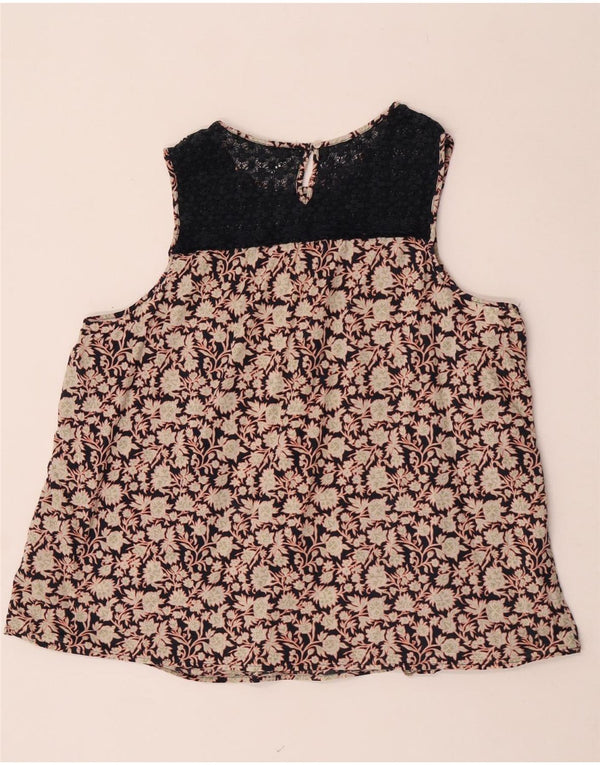 Marks & Spencer Damen ärmelloses Blusenoberteil UK 22 2XL Beige geblümte Baumwolle