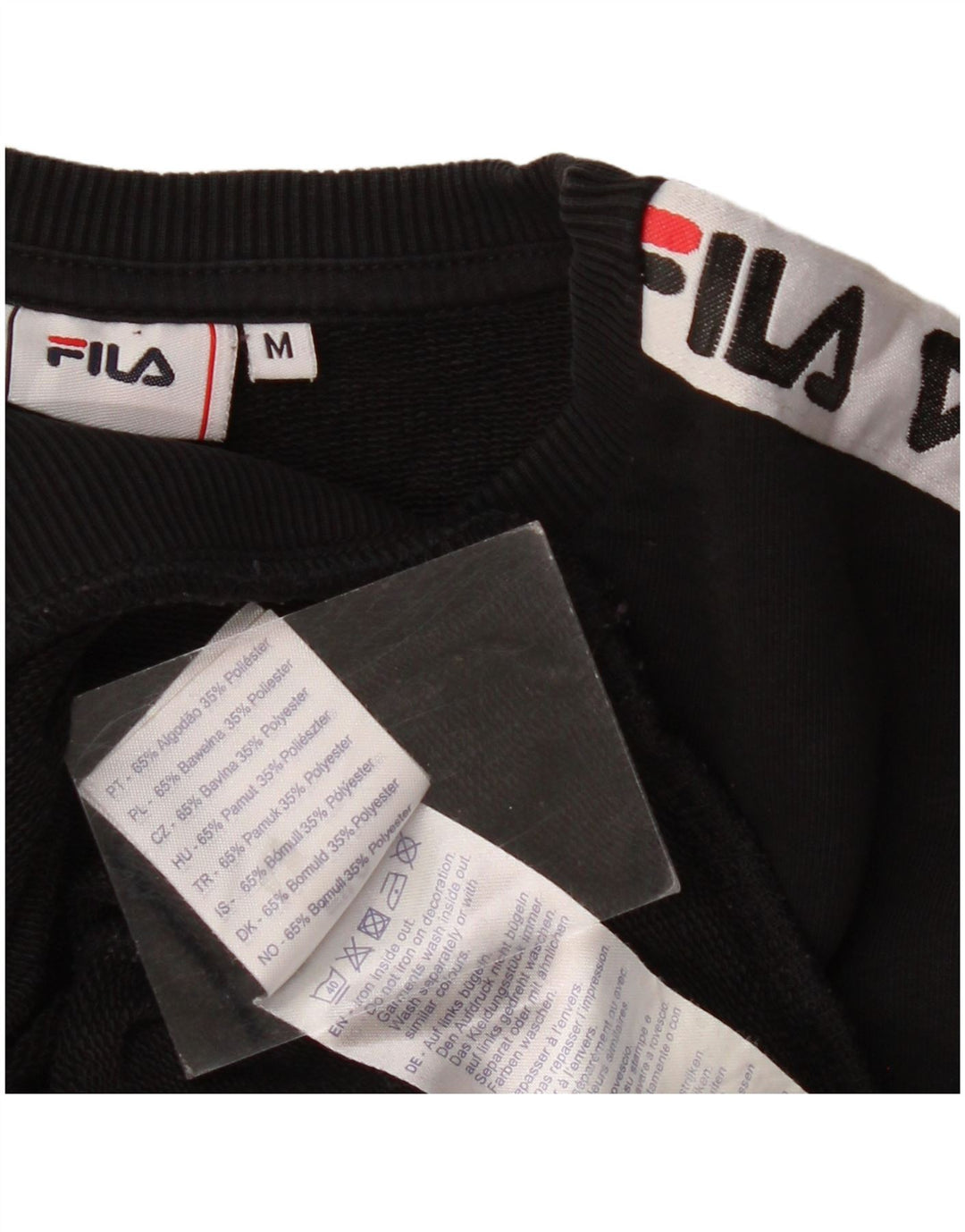 Fila Damen Grafik-Sweatshirt-Pullover UK 14 Mittelschwarze Colourblock-Baumwolle