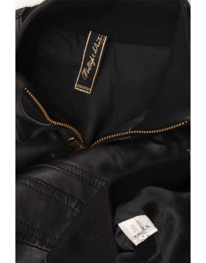 Vintage Damen Crop Lederjacke IT 40 Small Schwarz