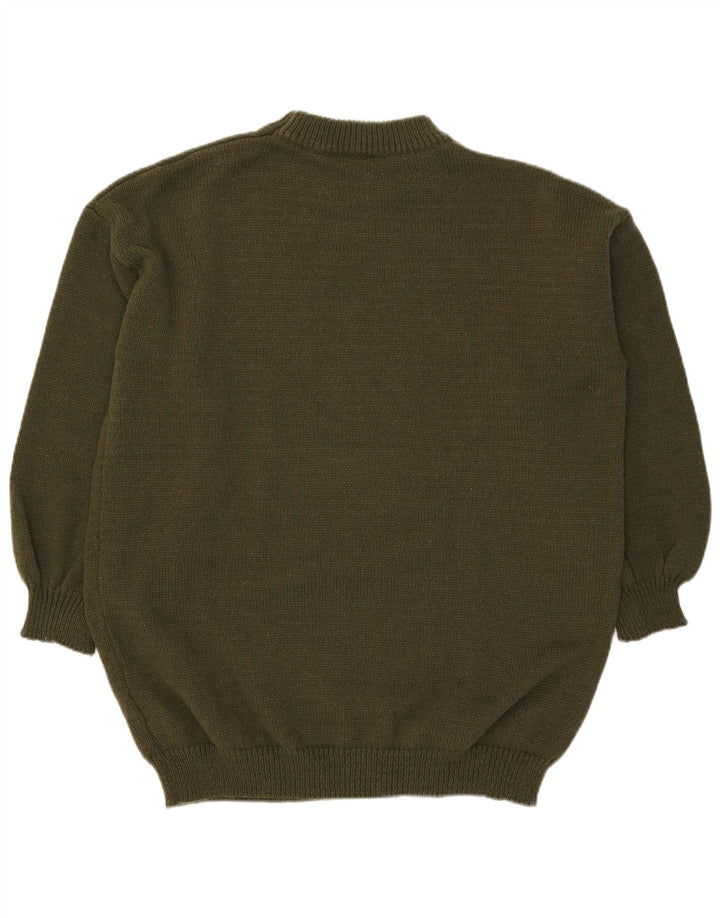 Vintage Herren Pullover mit Rundhalsausschnitt, groß, Khaki, Polyester