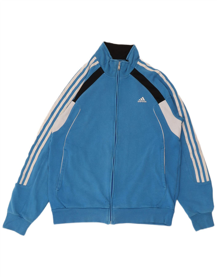 ADIDAS Herren-Trainingsanzug-Top-Jacke, UK 40/42, mittelblaue Colourblock-Baumwolle