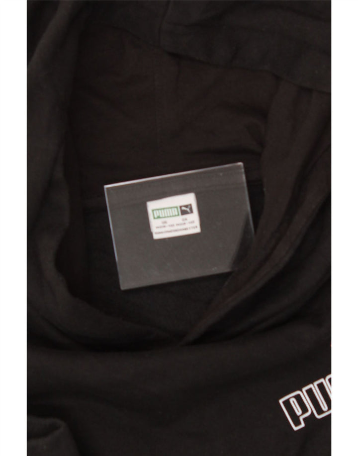 PUMA Boys Graphic Hoodie Jumper 10-11 Years Medium Black Vintage Puma and Second-Hand Puma from Messina Hembry 