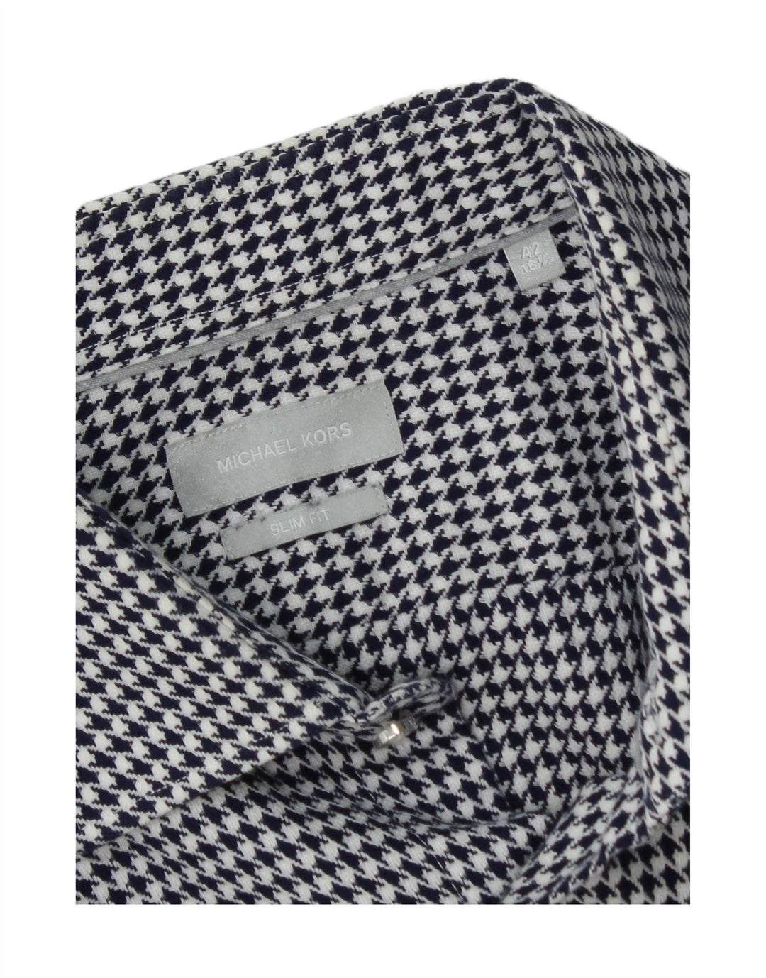 MICHAEL KORS Mens Flannel Shirt Size 42 16 1/2 Large Navy Blue Houndstooth