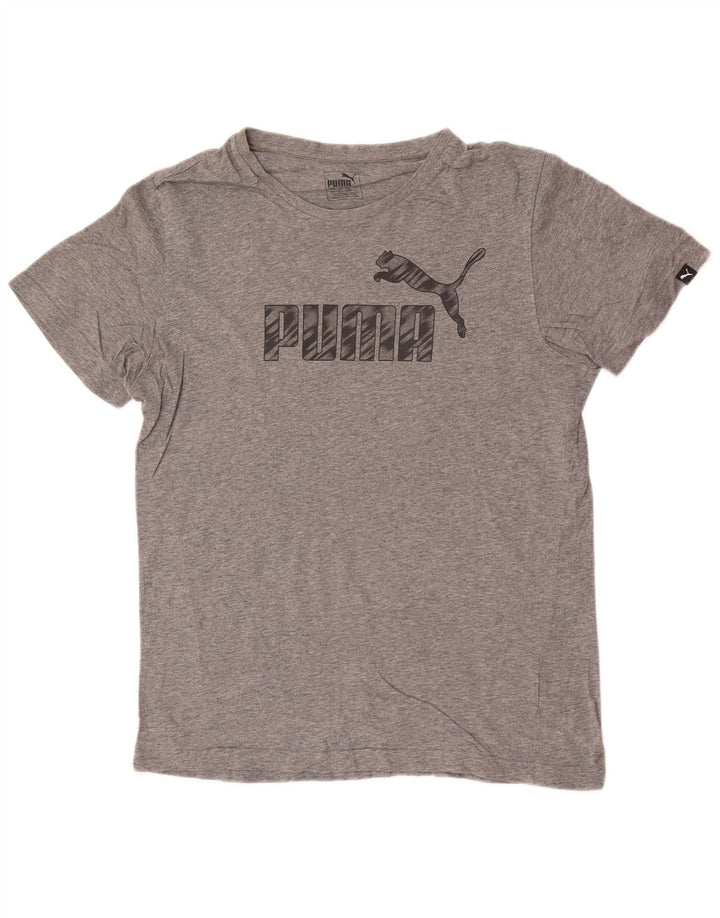 Puma Herren Grafik-T-Shirt-Oberteil aus mittelgrau gesprenkelter Baumwolle