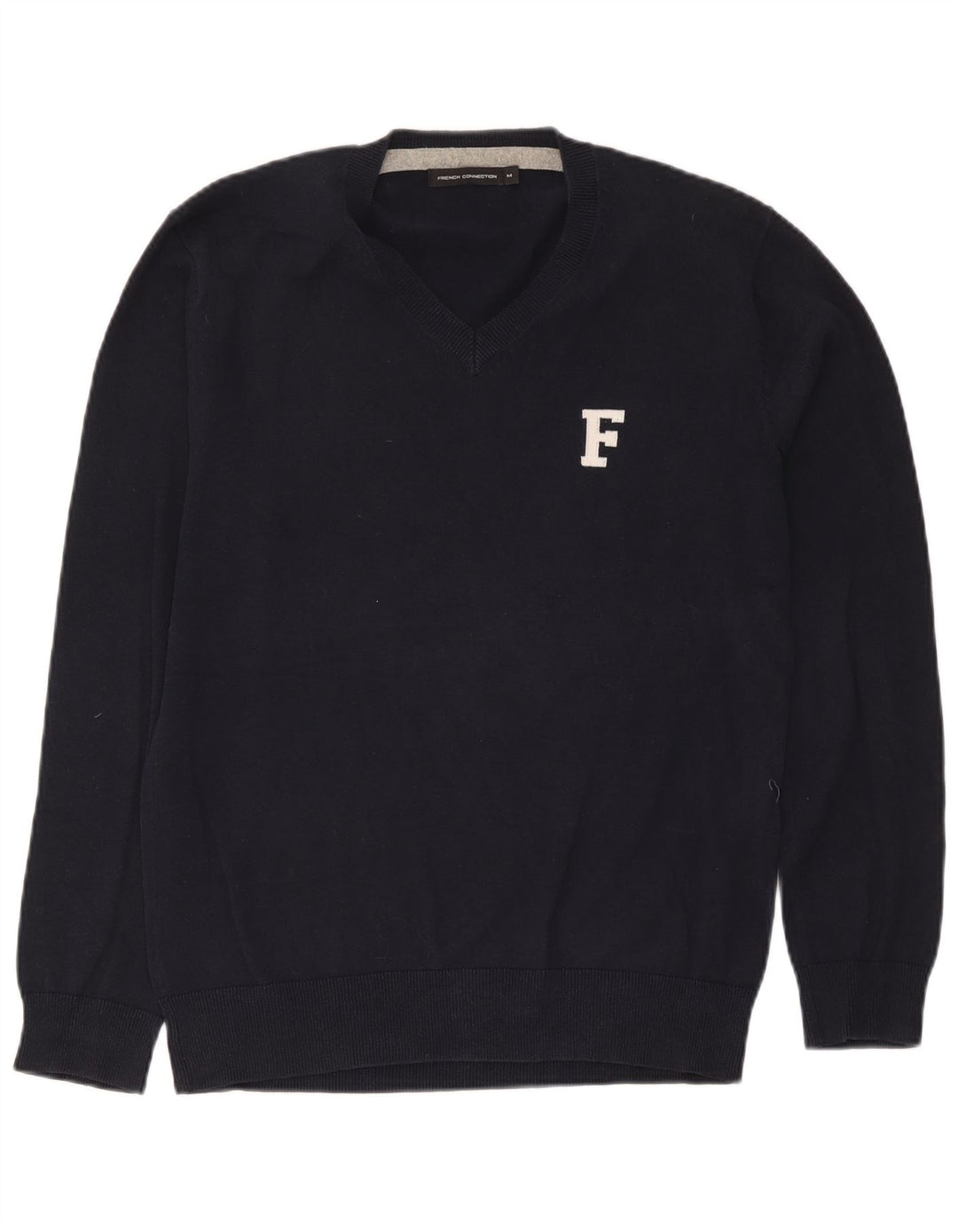 French Connection Herren-Pullover mit V-Ausschnitt aus mittelblauer Baumwolle