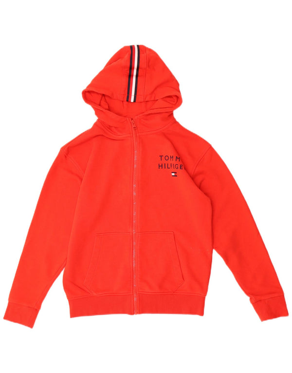 Tommy Hilfiger Jungen-Kapuzenpullover mit grafischem Reißverschluss, 11–12 Jahre, rote Baumwolle