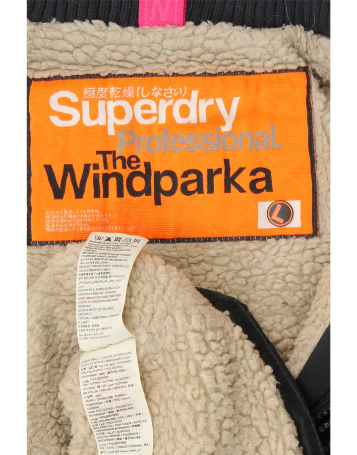 Superdry Damen The Windparka Parka Jacke UK 16 Large Schwarz Polyester