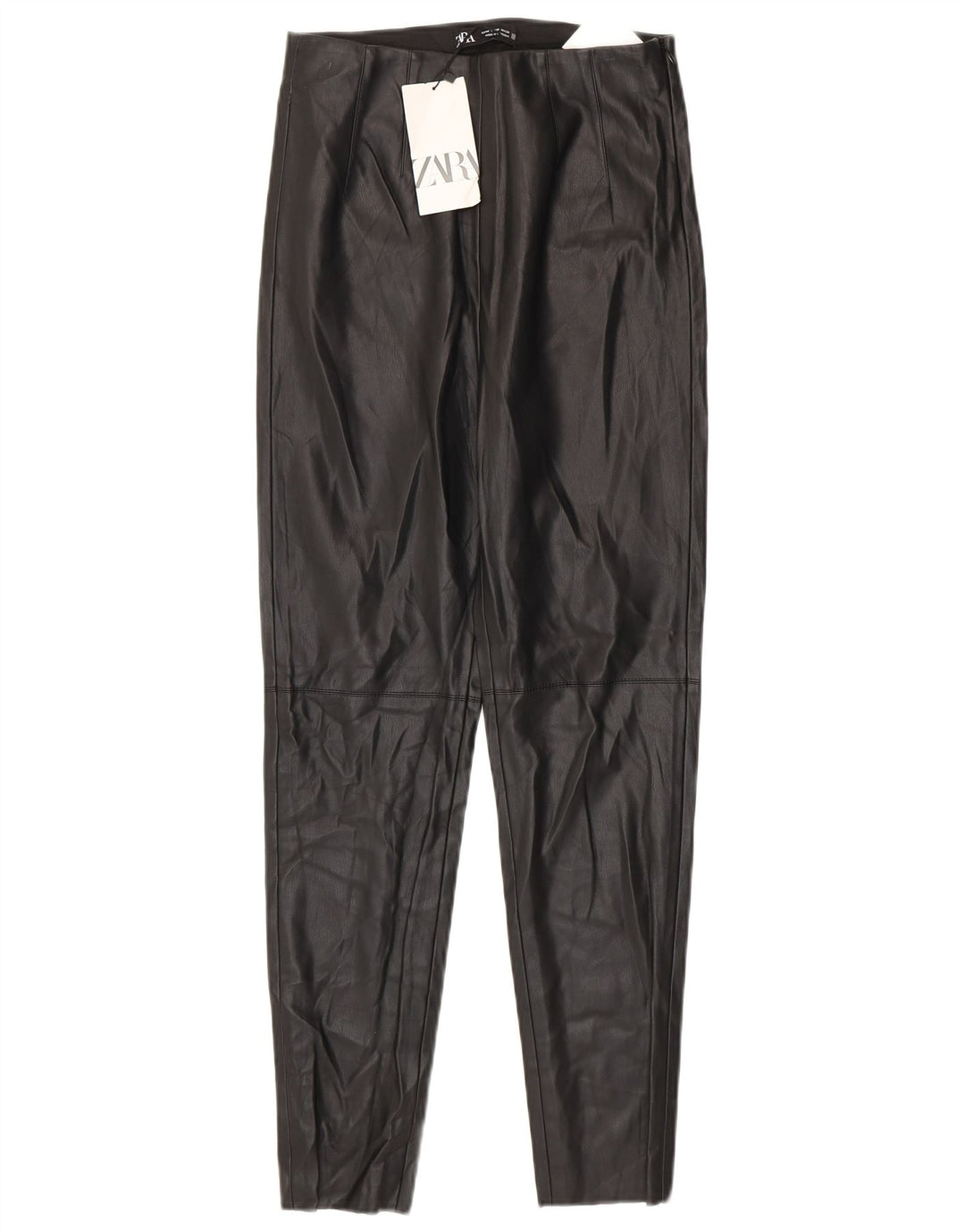 Zara Damen-Leggings aus Kunstleder, mittelgroß, W28, L27, schwarzes Polyurethan