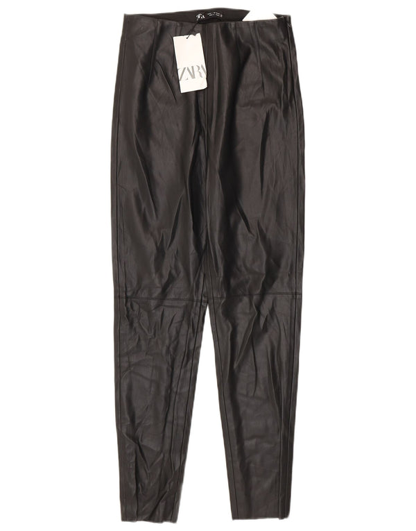 Zara Damen-Leggings aus Kunstleder, mittelgroß, W28, L27, schwarzes Polyurethan