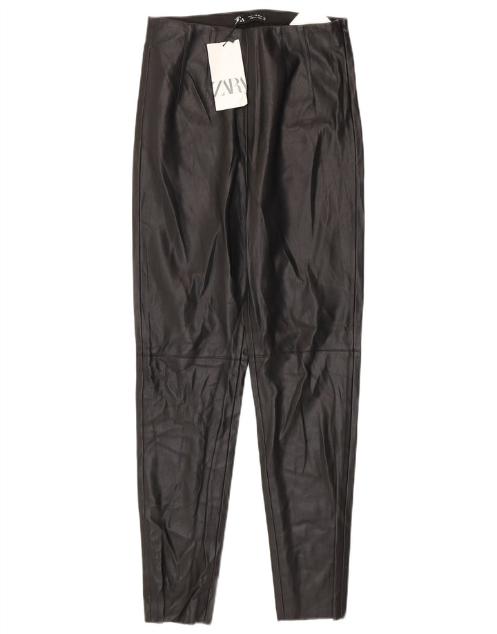 Zara Damen-Leggings aus Kunstleder, mittelgroß, W28, L27, schwarzes Polyurethan