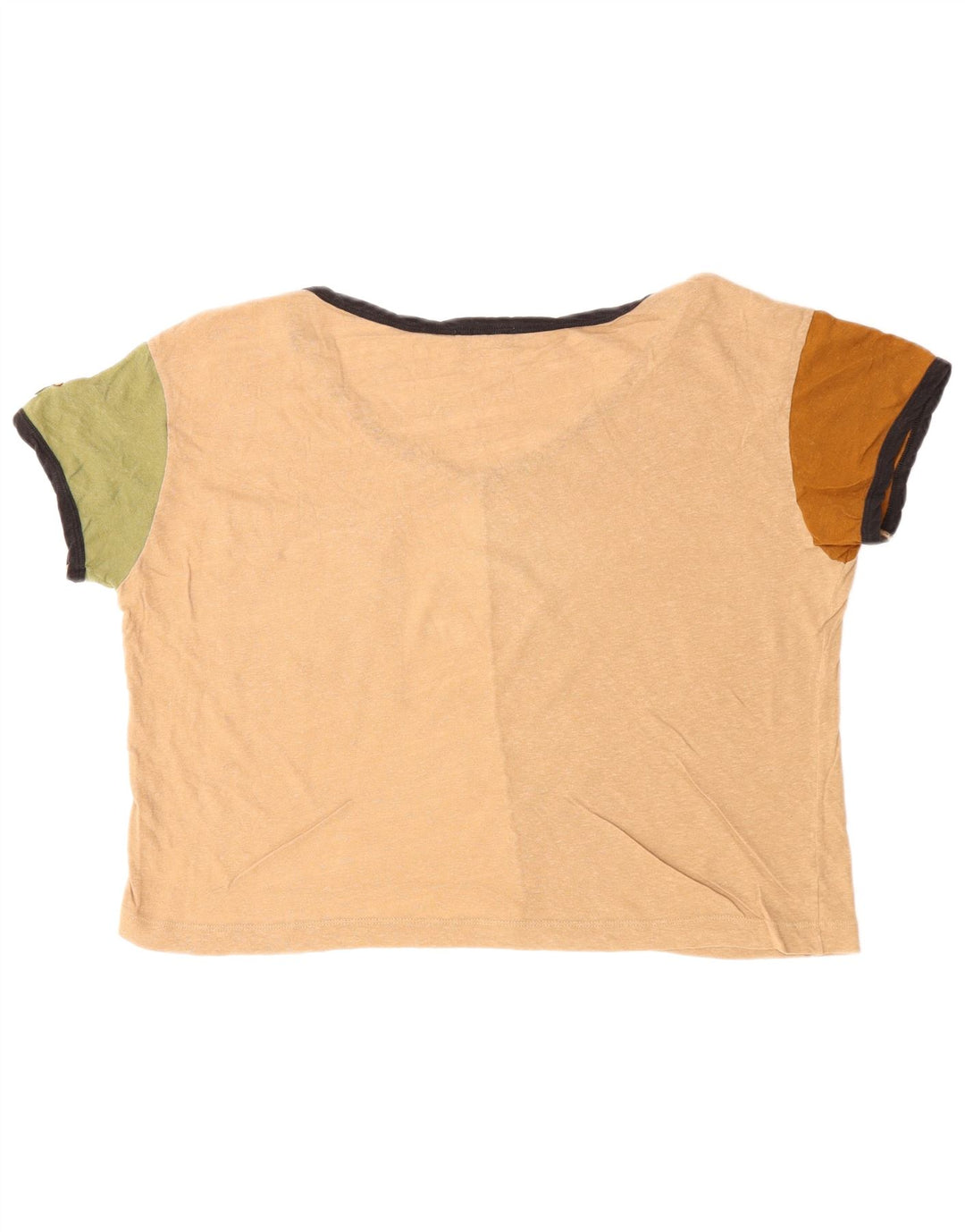 BENETTON Damen Crop T-Shirt Top UK 16 Large Mehrfarbiger Farbblock