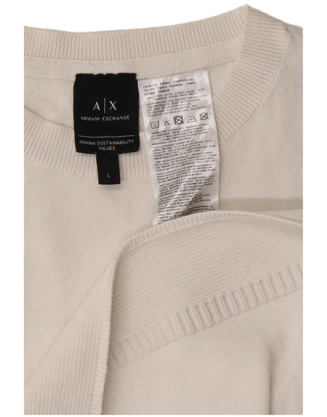 ARMANI EXCHANGE Herren-Pullover mit Rundhalsausschnitt, Größe L, weiße Baumwolle