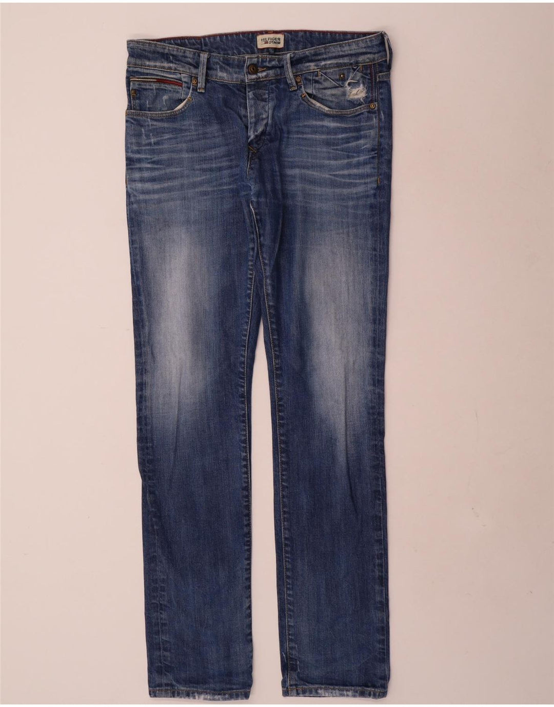TOMMY HILFIGER Herren Distressed Slim Jeans W32 L34 Blaue Baumwolle