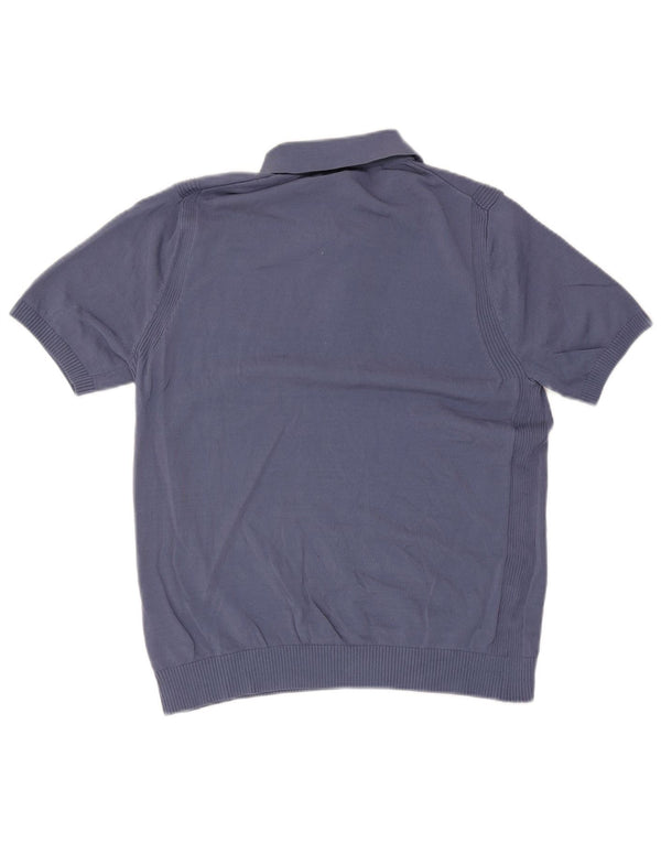 Reiss Herren-Pullover mit Polokragen, kurzärmelig, groß, aus blauer Baumwolle