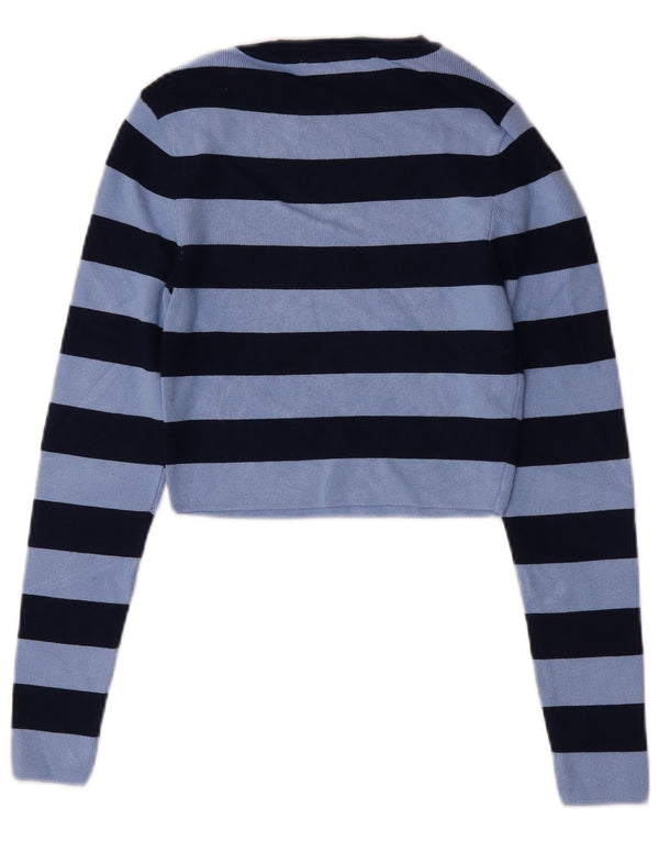 Zara Damen Crop Bluse Top UK 12 Mittelblau gestreift Viskose