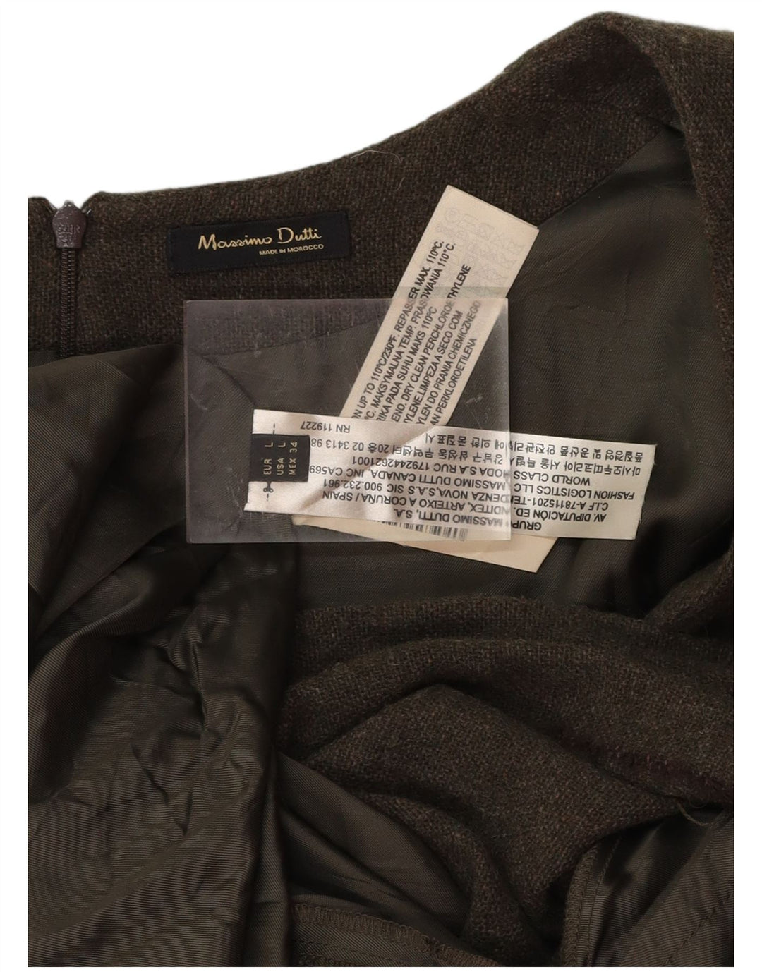 MASSIMO DUTTI Damen Etuikleid UK 14 Große Khaki-gestreifte Wolle