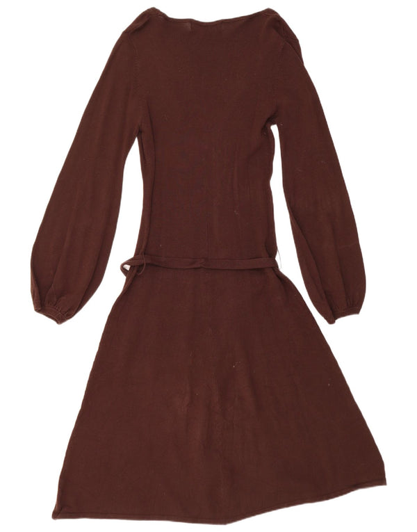Zara Damen Langarm-Pulloverkleid UK 12 Mittelbraun Rayon