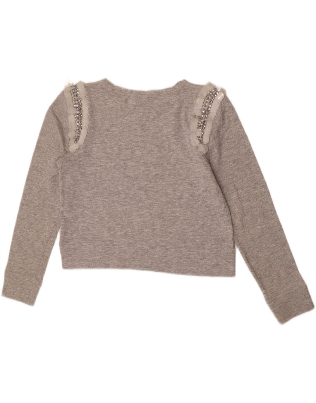Zara Damen Crop Sweatshirt Pullover UK 12 Mittelgrau gefleckte Baumwolle