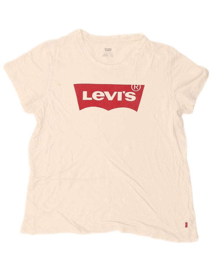 Levi's Damen Grafik-T-Shirt-Oberteil UK 14 Mittelweiß