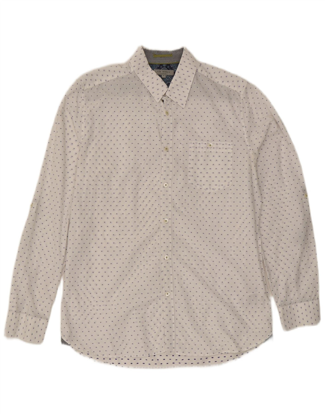 Ted Baker Herrenhemd, Größe 4, groß, weiß gepunktete Baumwolle