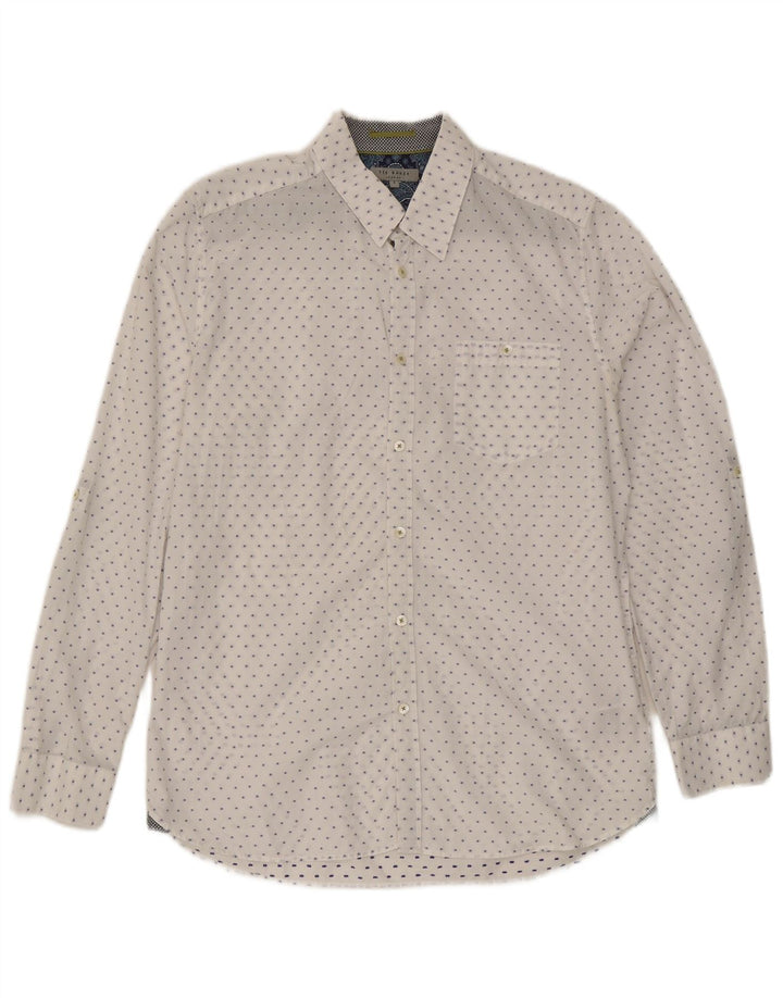 Ted Baker Herrenhemd, Größe 4, groß, weiß gepunktete Baumwolle