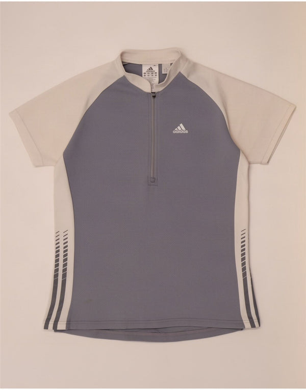 Adidas Damen T-Shirt Top UK 16 Large Grau Colourblock Polyester