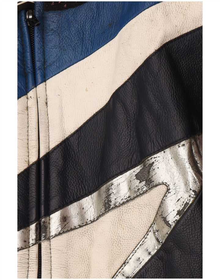 Spidi Herren-Leder-Racer-Jacke IT 54, großes schwarzes Colourblock-Leder