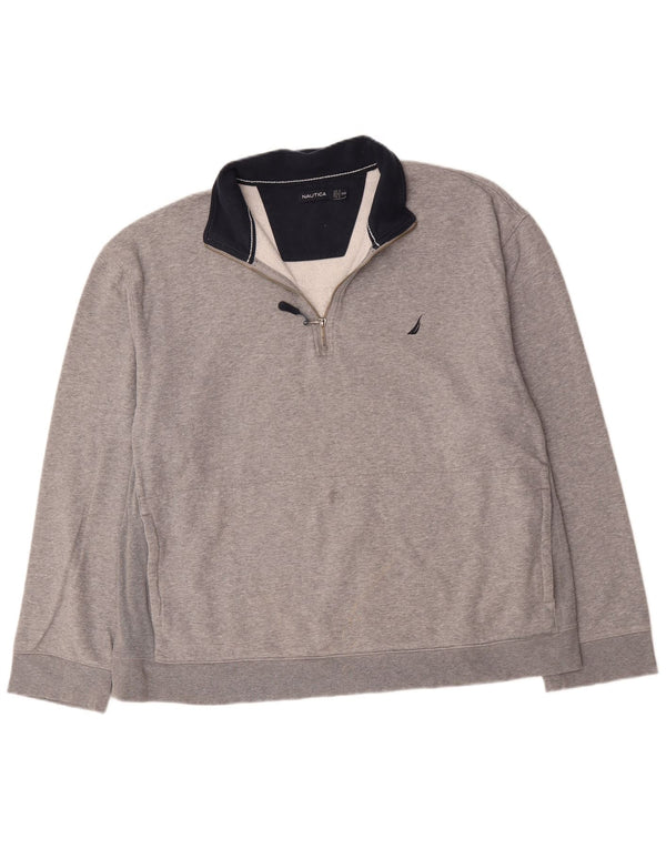 Nautica Herren-Sweatshirt mit Reißverschluss am Hals, 2XL, grau meliert, Baumwolle