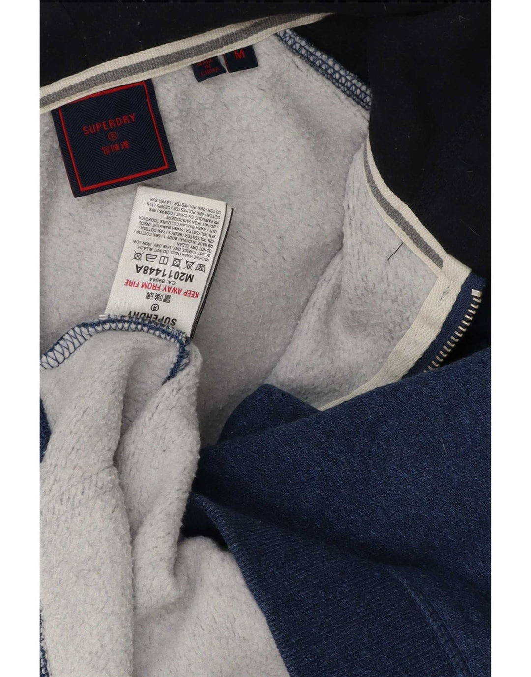 Superdry Herren-Kapuzenpullover mit Reißverschluss, mittelblaue Blockfarben-Baumwolle