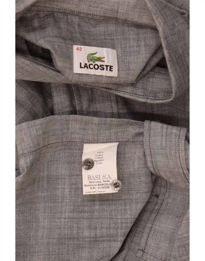 Lacoste Herren-Kurzarmhemd, Größe 42, große grau gefleckte Baumwolle