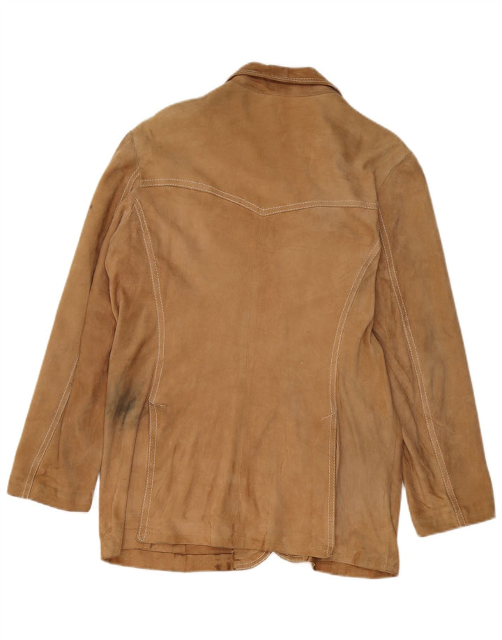 Vintage Damen 3-Knopf-Wildleder-Blazerjacke UK 14 Mittelbeige