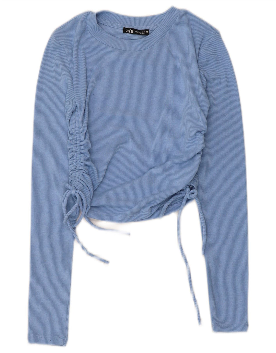 Zara Damen Crop Langarmbluse Top UK 8 Small Blau