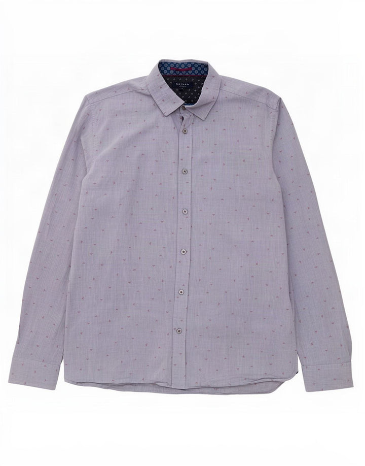 Ted Baker Herren-Hemd mit abstraktem Muster, Größe 4, große graue Baumwolle