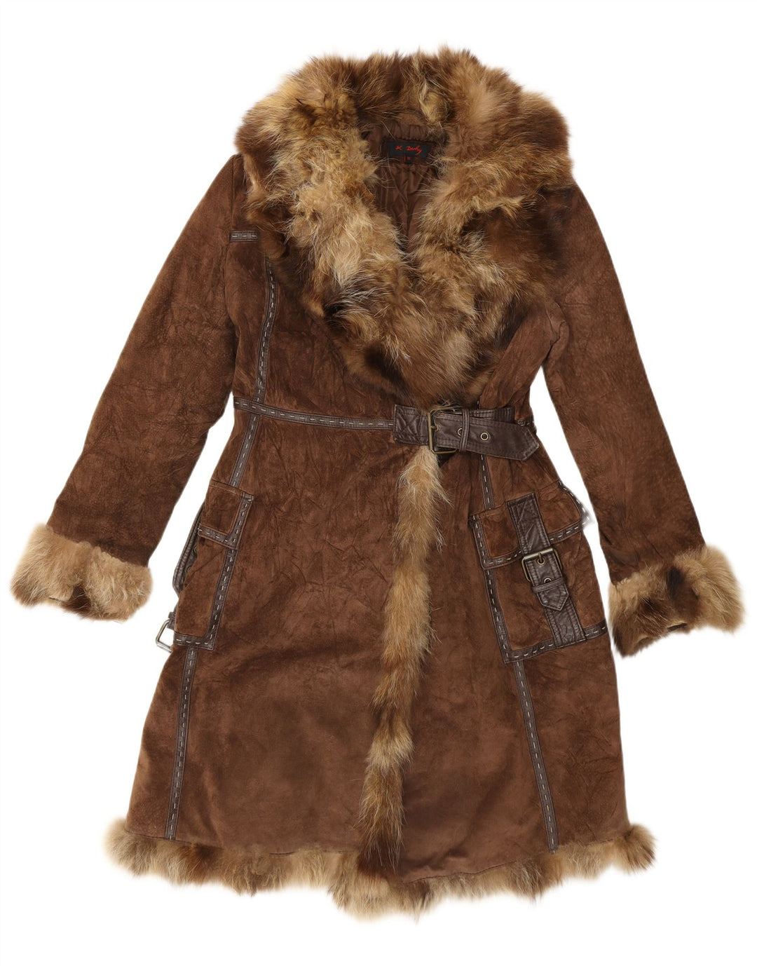 Rene Derhy Damen Wildlederpelzmantel UK 14 Mittelbraunes Leder