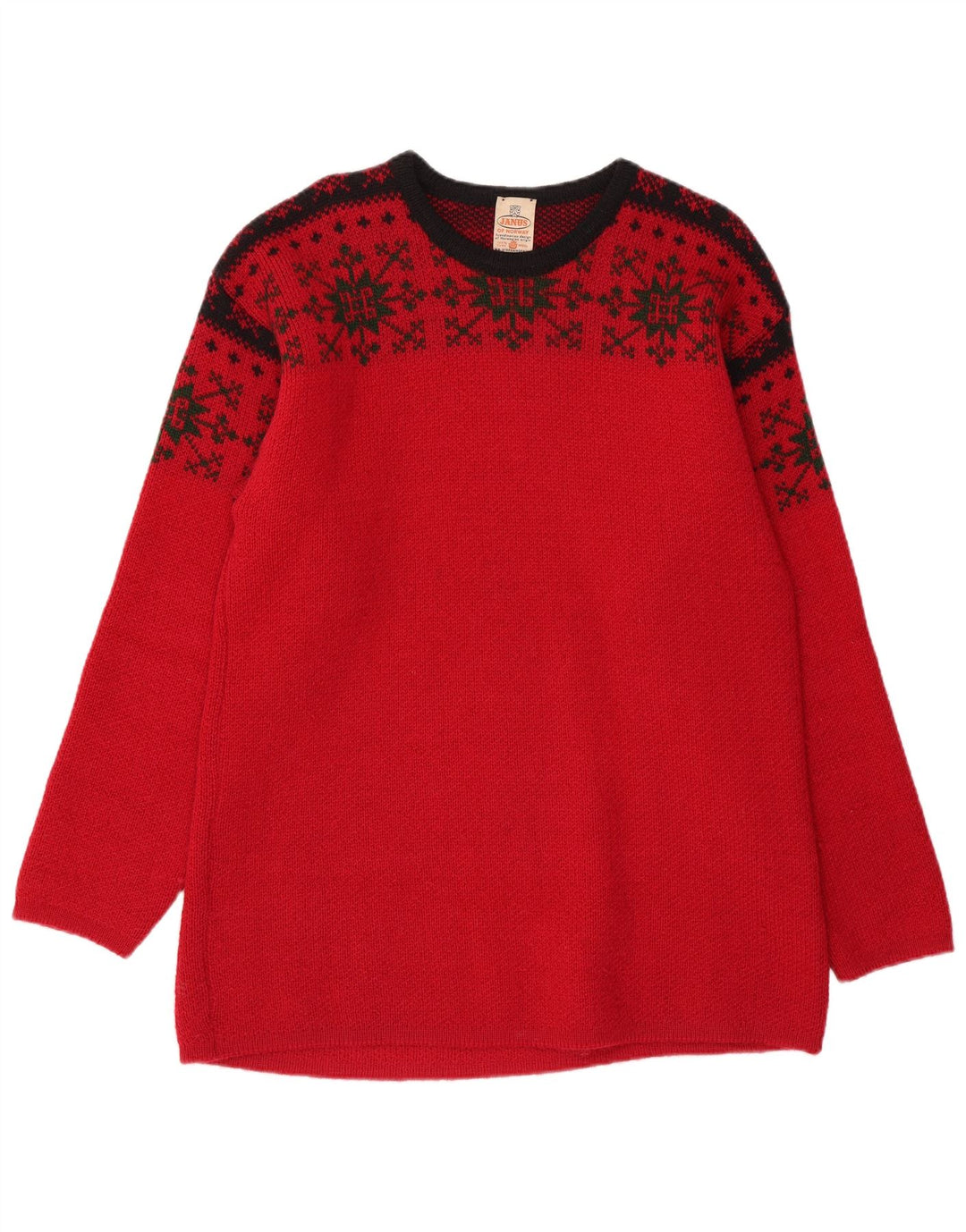 JANUS Herren-Pullover mit Rundhalsausschnitt, IT 50, mittelrote Fair-Isle-Wolle