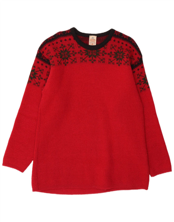 JANUS Herren-Pullover mit Rundhalsausschnitt, IT 50, mittelrote Fair-Isle-Wolle
