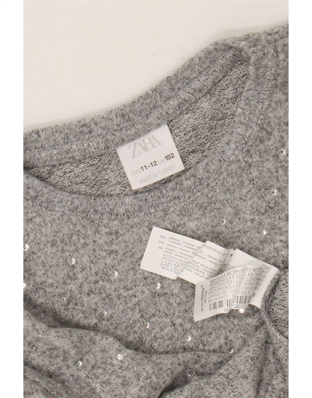 Zara Mädchen-Pullover mit Rundhalsausschnitt, 11–12 Jahre, graues Polyester