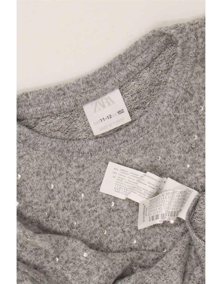 Zara Mädchen-Pullover mit Rundhalsausschnitt, 11–12 Jahre, graues Polyester